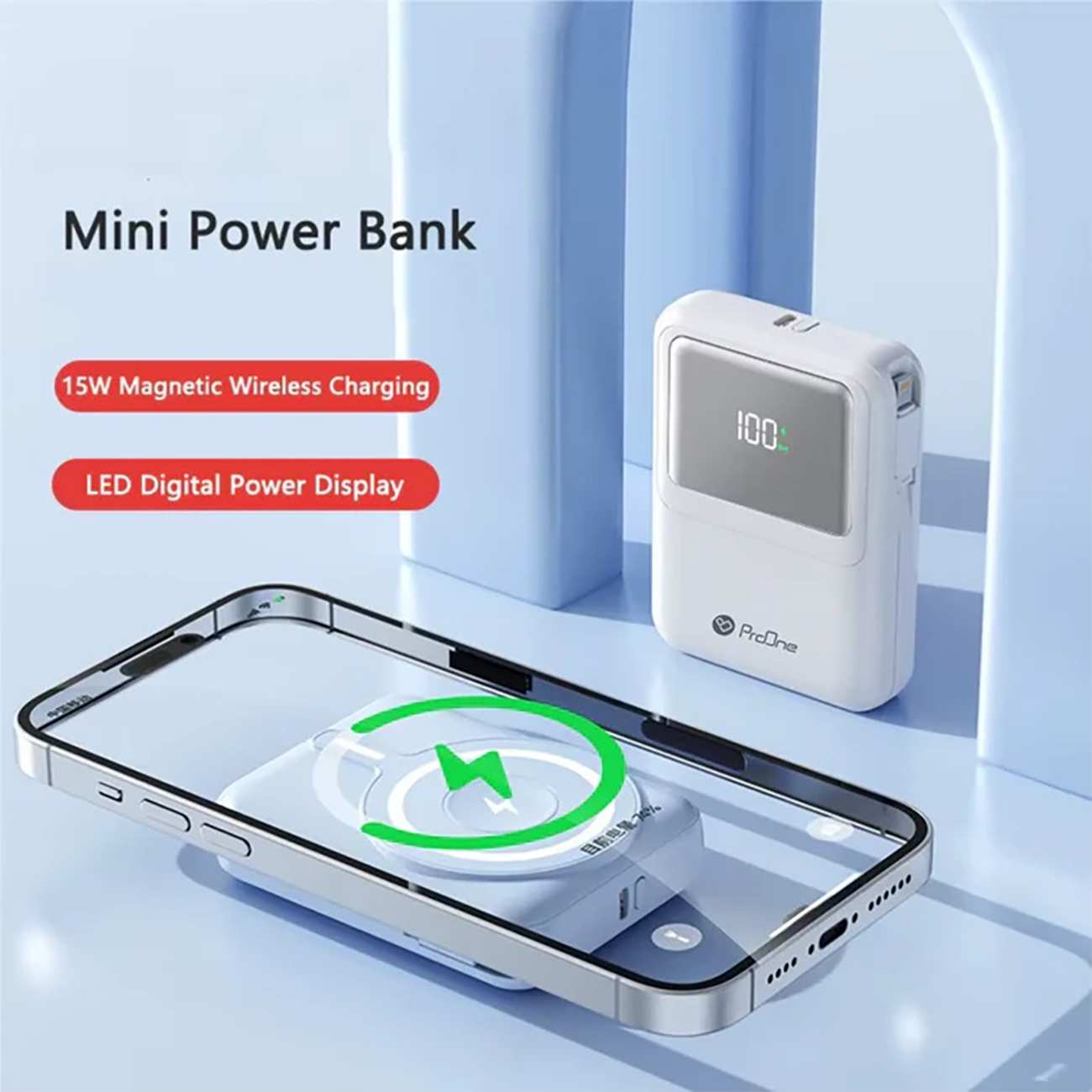 پاوربانک وایرلس فست شارژ 22.5 وات 10000 با کابل تایپ سی و لایتنینگ پرووان PPB5116