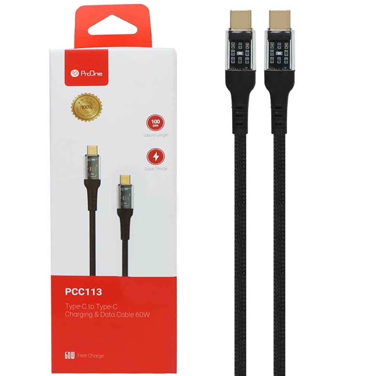کابل دو سر تایپ سی فست شارژ یک متری 60 وات پرووان PCC113