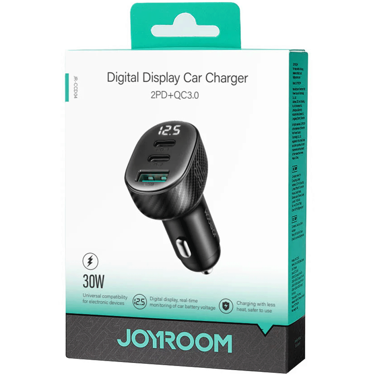 شارژر فندکی فست شارژ ماشین تایپ سی و یو اس بی 30 وات جویروم JR-CCD04