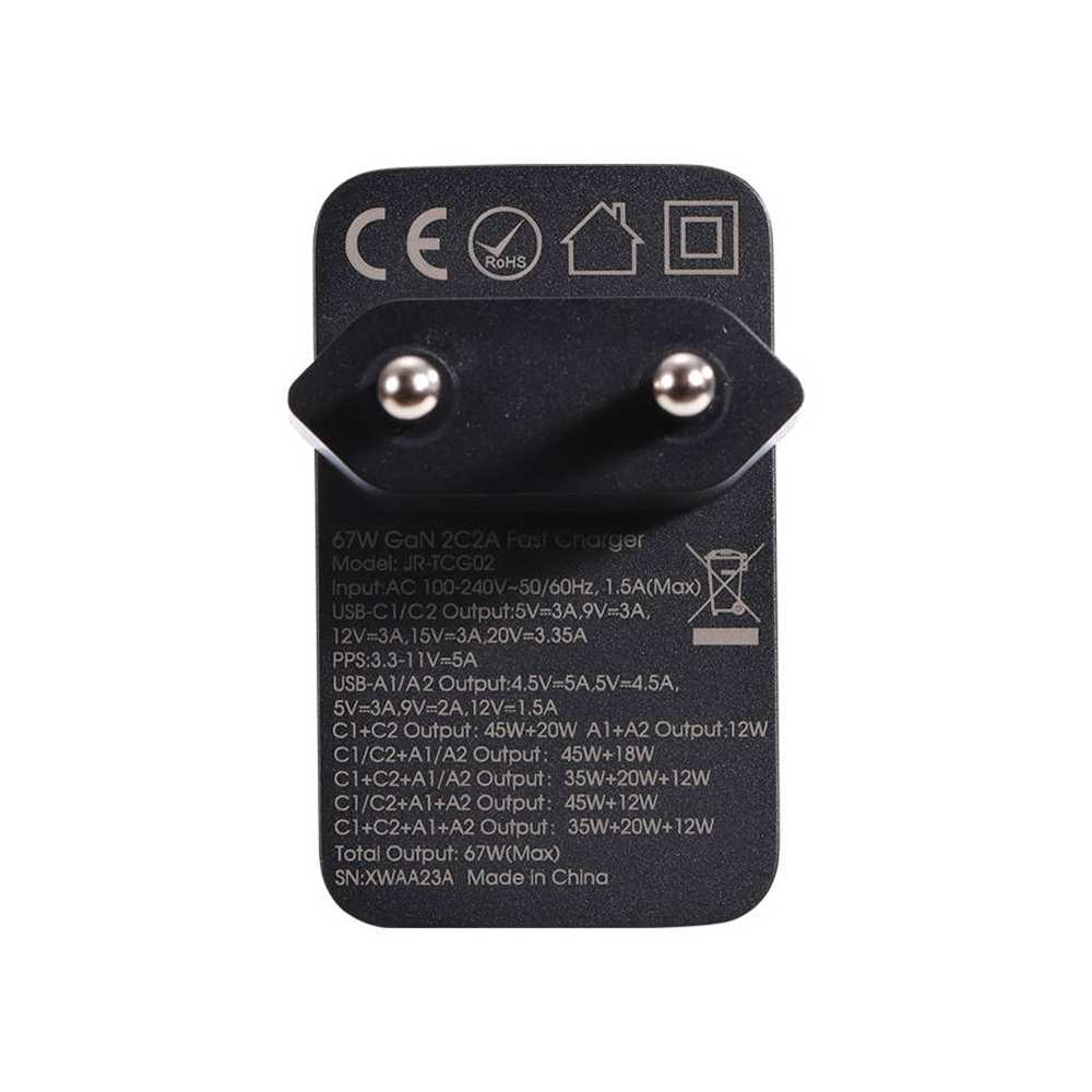 شارژر دیواری تایپ سی و یو اس بی 67 وات با کابل دو سر تایپ سی جویروم TCG02