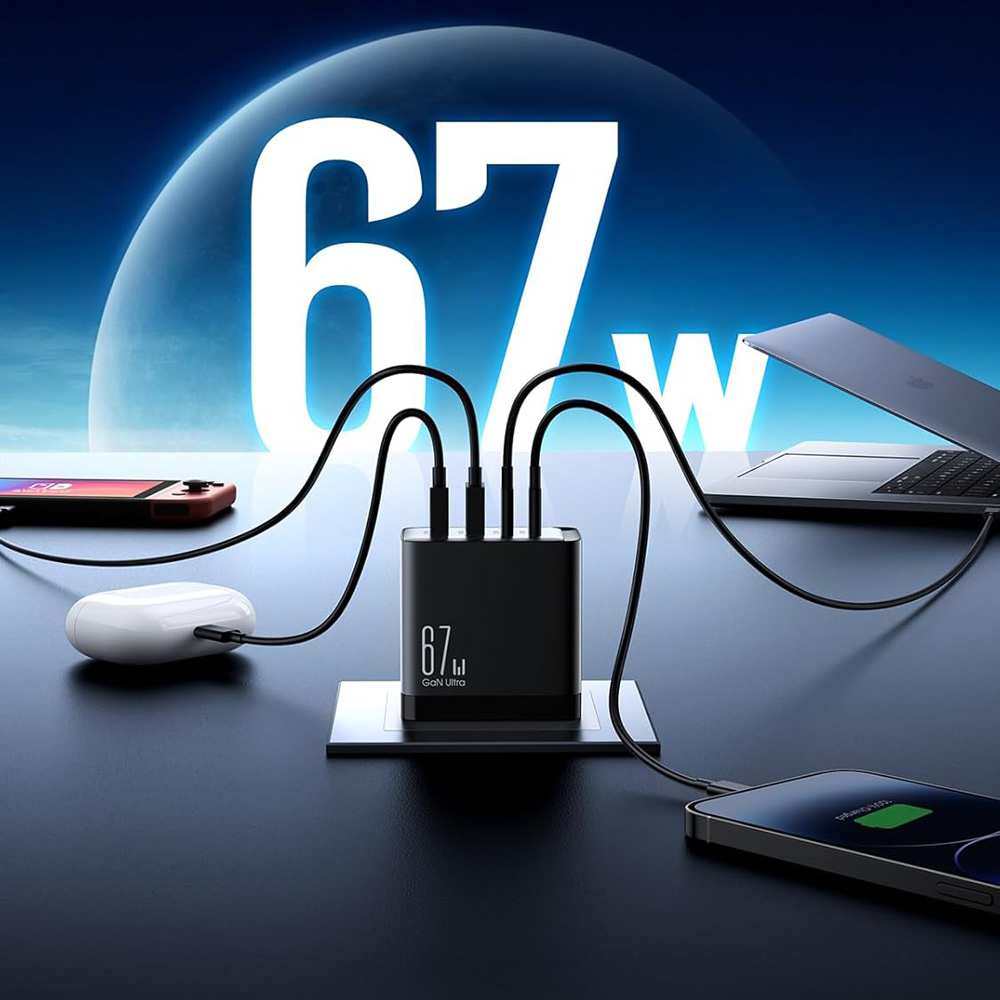 شارژر دیواری تایپ سی و یو اس بی 67 وات با کابل دو سر تایپ سی جویروم TCG02