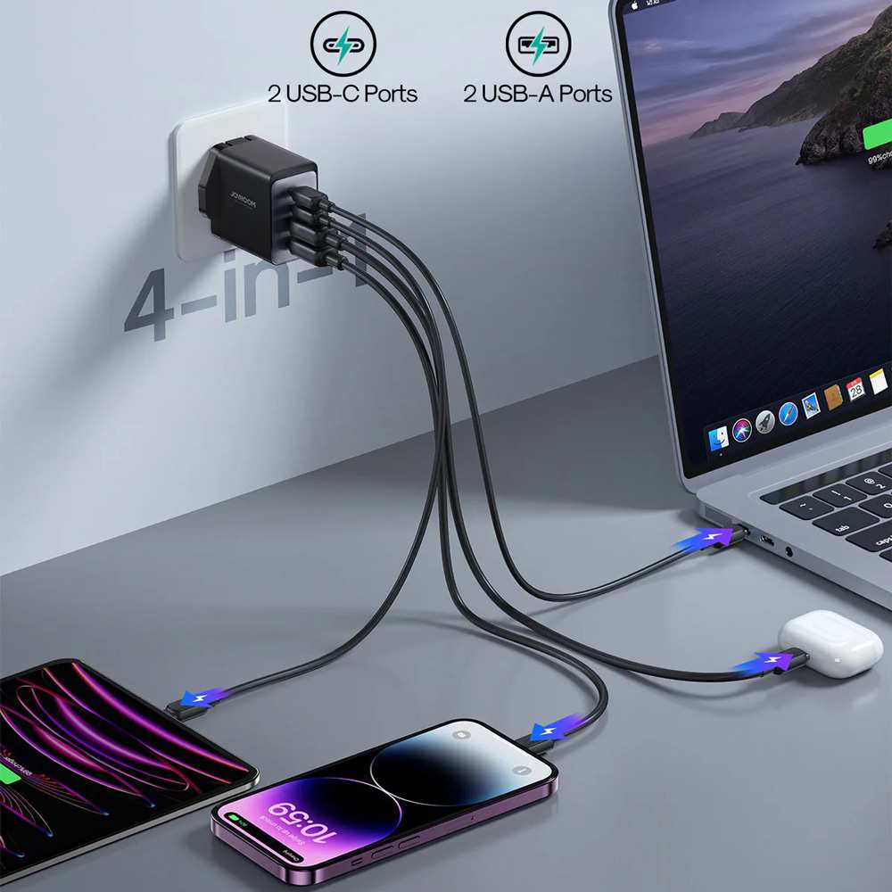 شارژر دیواری تایپ سی و یو اس بی 67 وات با کابل دو سر تایپ سی جویروم TCG02