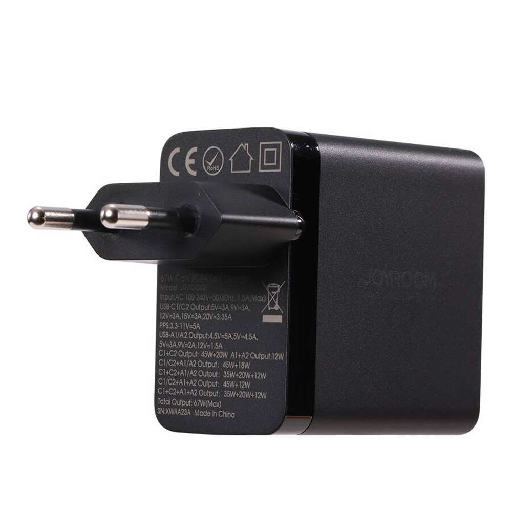 شارژر دیواری تایپ سی و یو اس بی 67 وات با کابل دو سر تایپ سی جویروم TCG02