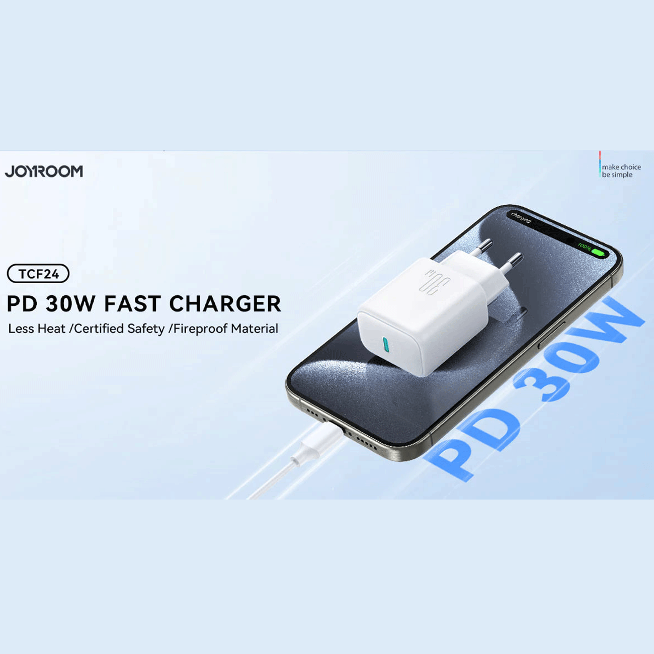 شارژر دیواری فست تایپ سی 30 وات جویروم JR-TCF24EU