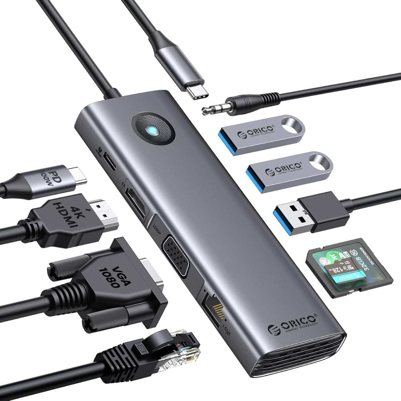 هاب تایپ سی 10 پورت اوریکو PW11-10P