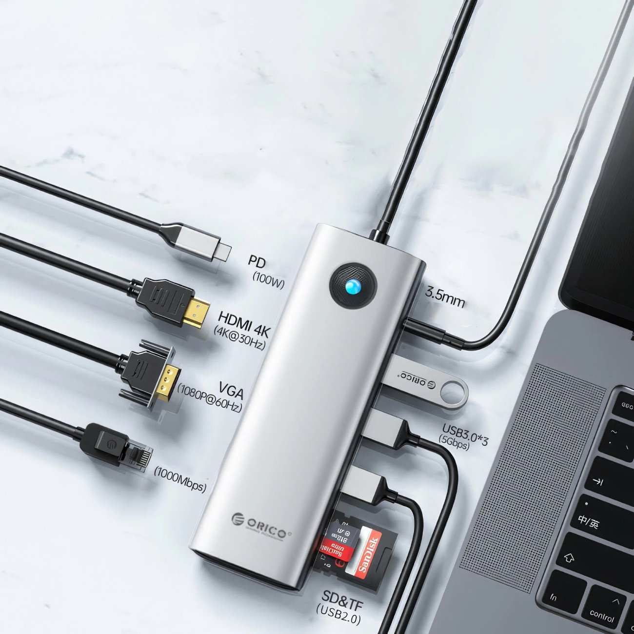 هاب تایپ سی 10 پورت اوریکو PW11-10P