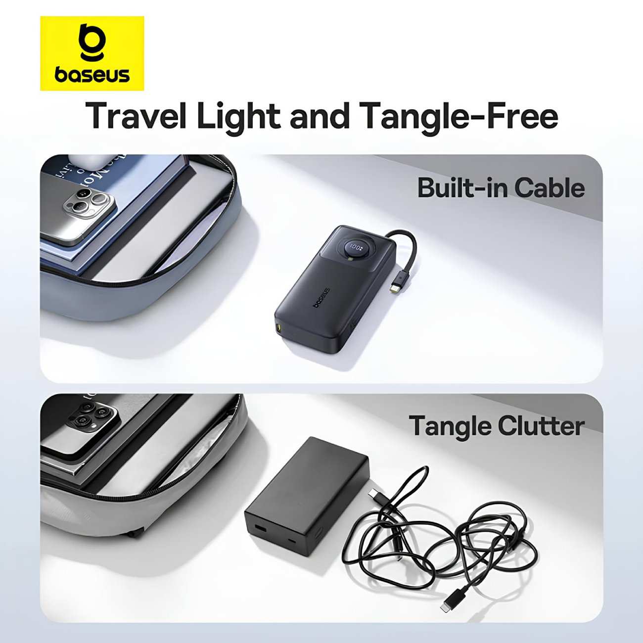 پاور بانک فست شارژ تایپ سی 65 وات 20000 با کابل تایپ سی بیسوس P10070900122-00