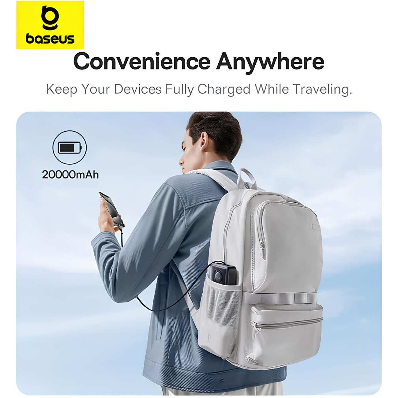 پاور بانک فست شارژ تایپ سی 65 وات 20000 با کابل تایپ سی بیسوس P10070900122-00