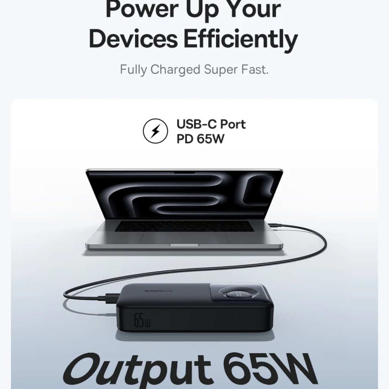 پاور بانک فست شارژ تایپ سی 65 وات 20000 با کابل تایپ سی بیسوس P10070900122-00