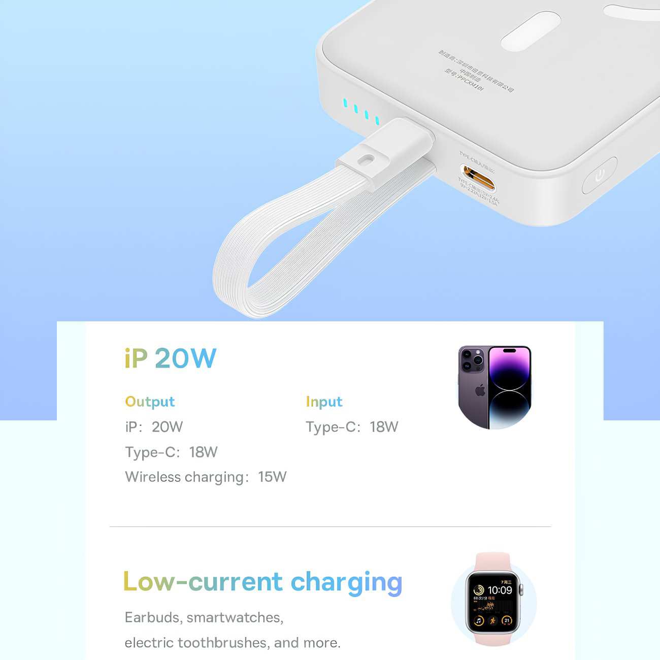 پاور بانک وایرلس مگنتی 20 وات 10000 با کابل لایتنینگ بیسوس P10022108212-00