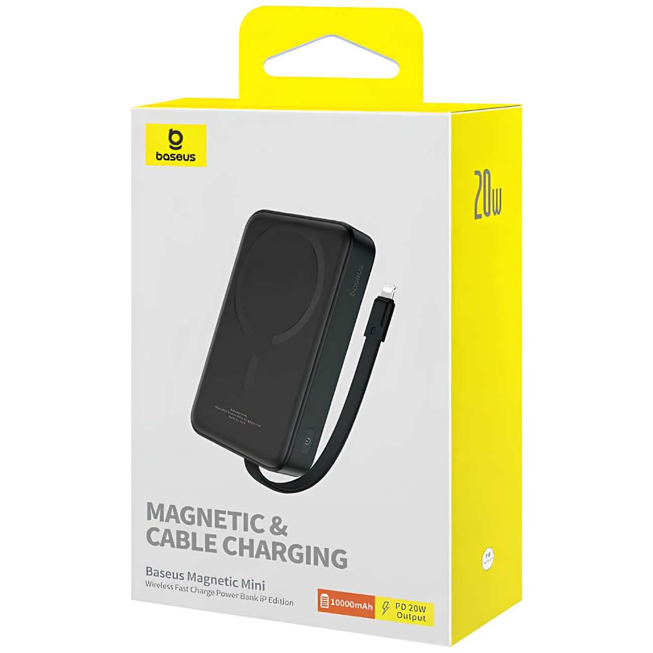 پاور بانک وایرلس مگنتی 20 وات 10000 با کابل لایتنینگ بیسوس P10022108212-00