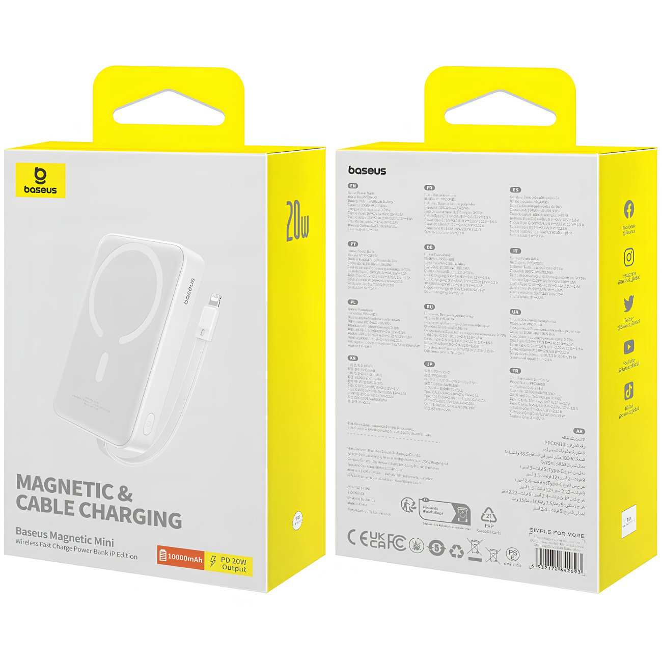 پاور بانک وایرلس مگنتی 20 وات 10000 با کابل لایتنینگ بیسوس P10022108212-00