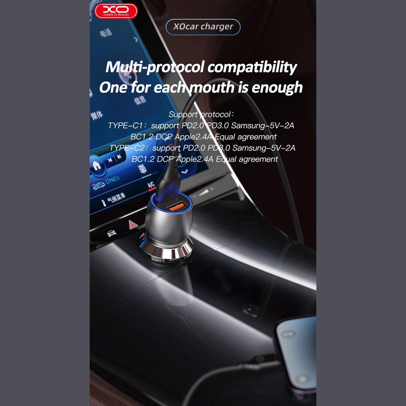 شارژر فندکی فست شارژ ماشین 36 وات ایکس او CC52