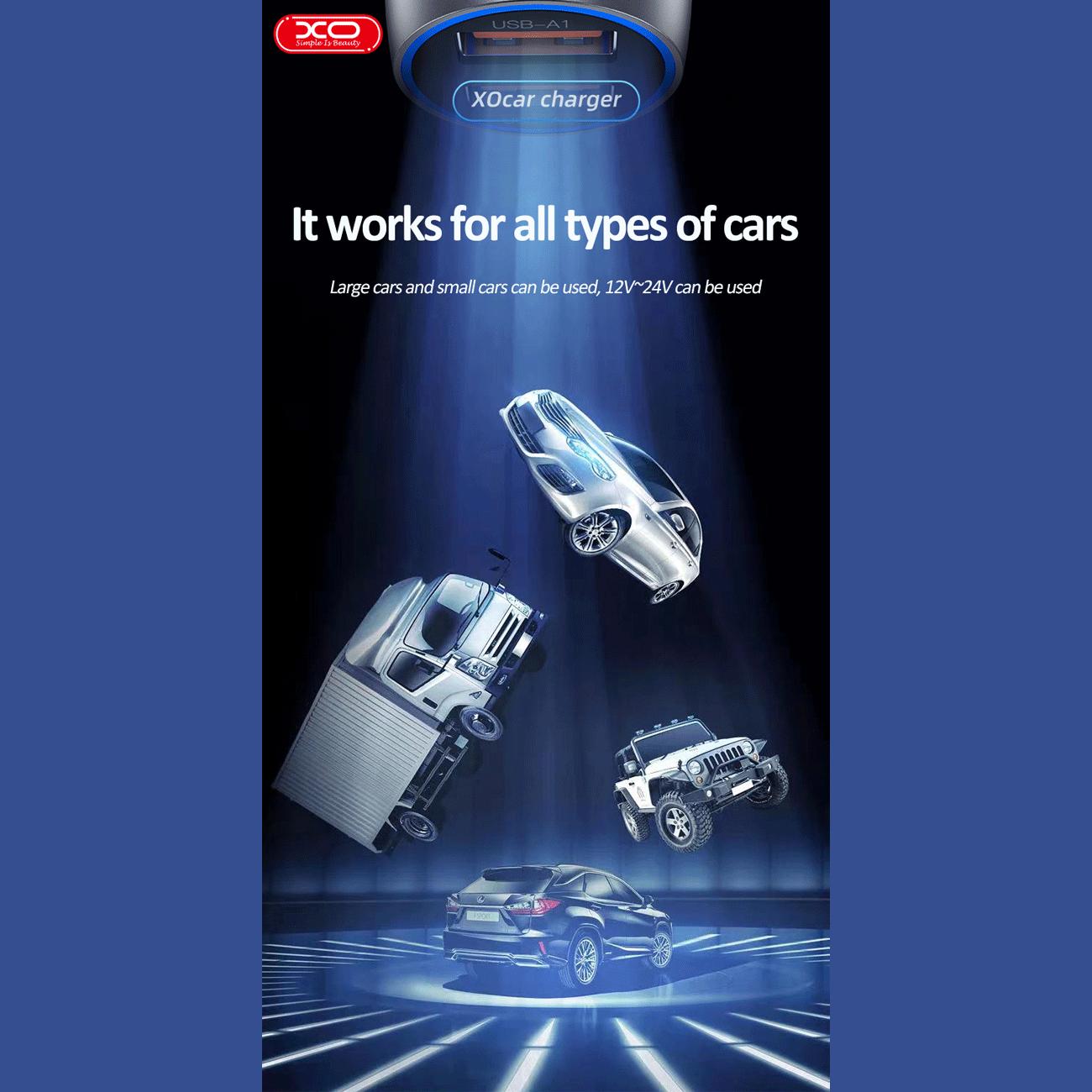 شارژر فندکی فست شارژ ماشین 36 وات ایکس او CC52