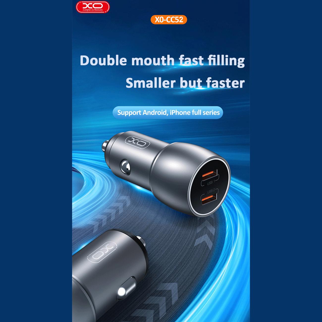 شارژر فندکی فست شارژ ماشین 36 وات ایکس او CC52