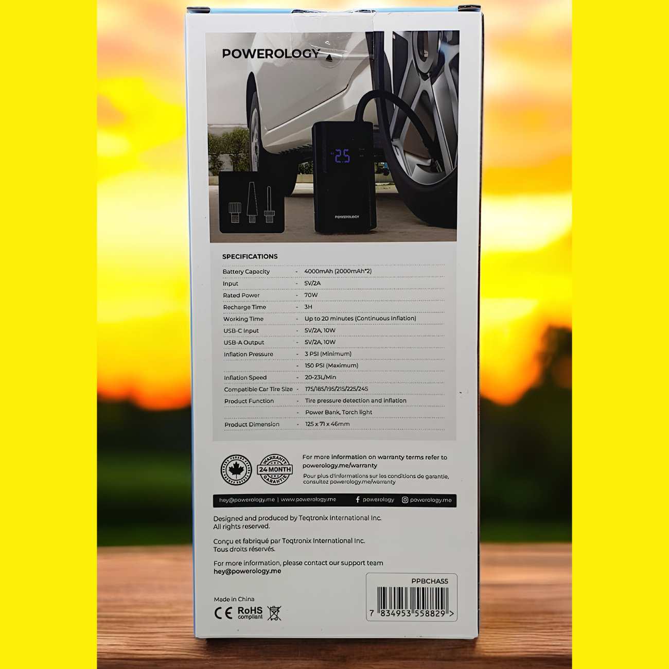 پمپ باد شارژی، پاوربانک و چراغ قوه پاورولوژی PP055 Ultra PPBCHA55