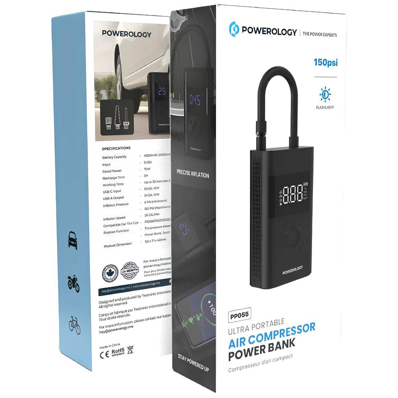 پمپ باد شارژی، پاوربانک و چراغ قوه پاورولوژی PP055 Ultra PPBCHA55