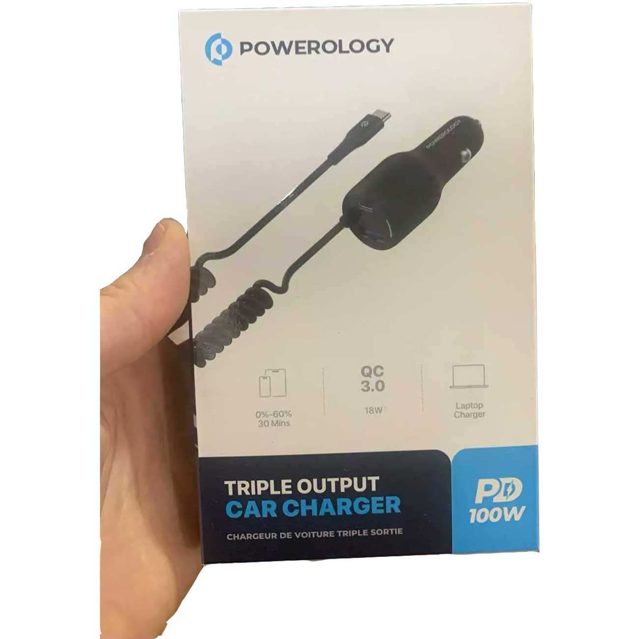شارژر فندکی فست شارژ ماشین تایپ سی 100 وات پاورولوژی PCCSR016