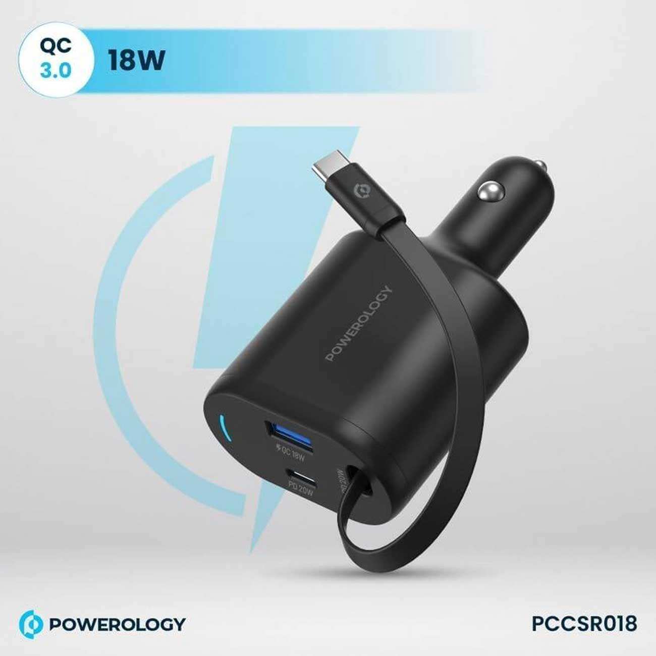 شارژر فندکی فست شارژ ماشین تایپ سی 70 وات پاورولوژی PCCSR018