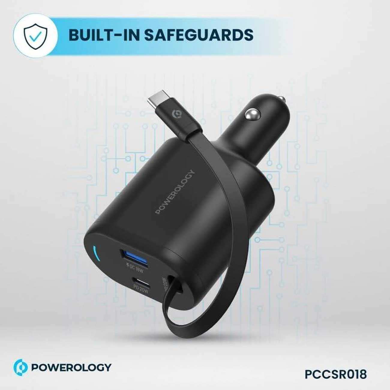 شارژر فندکی فست شارژ ماشین تایپ سی 70 وات پاورولوژی PCCSR018