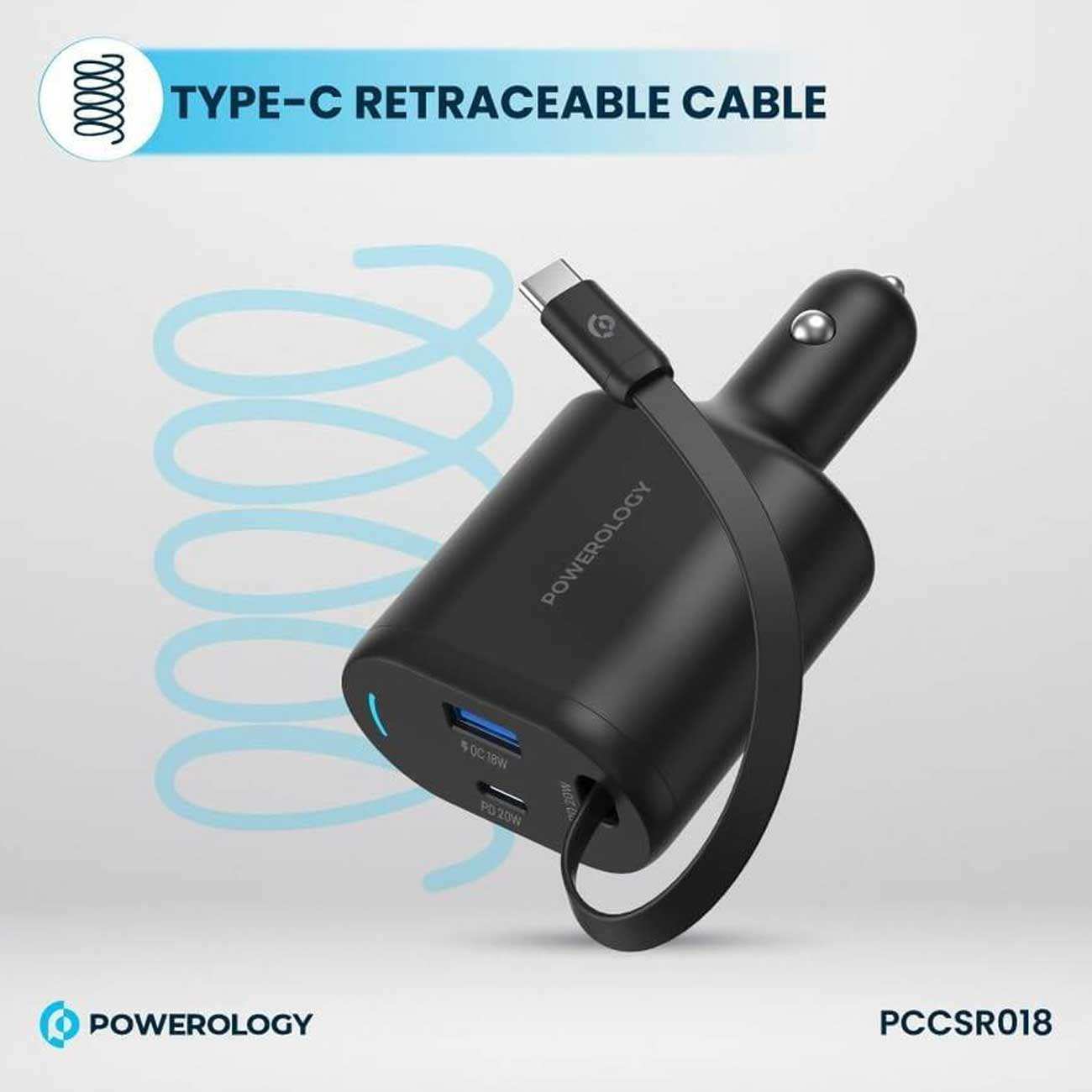 شارژر فندکی فست شارژ ماشین تایپ سی 70 وات پاورولوژی PCCSR018