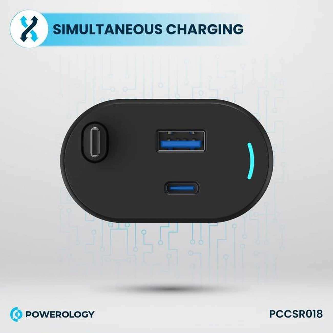 شارژر فندکی فست شارژ ماشین تایپ سی 70 وات پاورولوژی PCCSR018