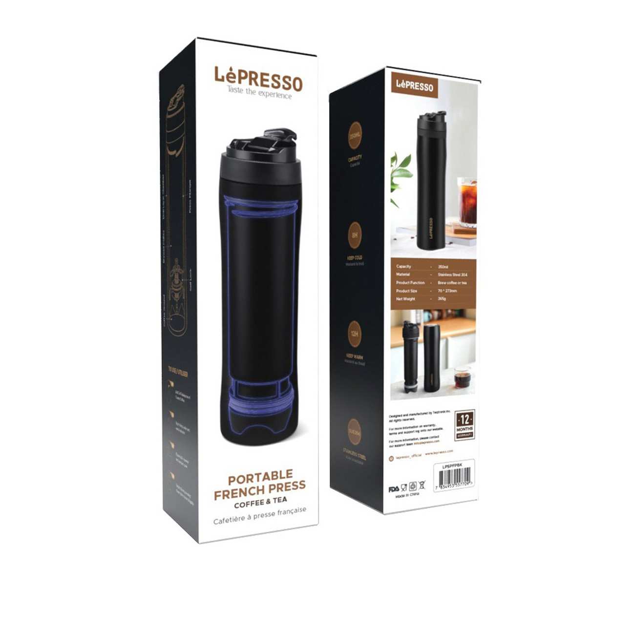 ماگ فرنچ پرس استیل قابل حمل Lepresso LPSPFPBK