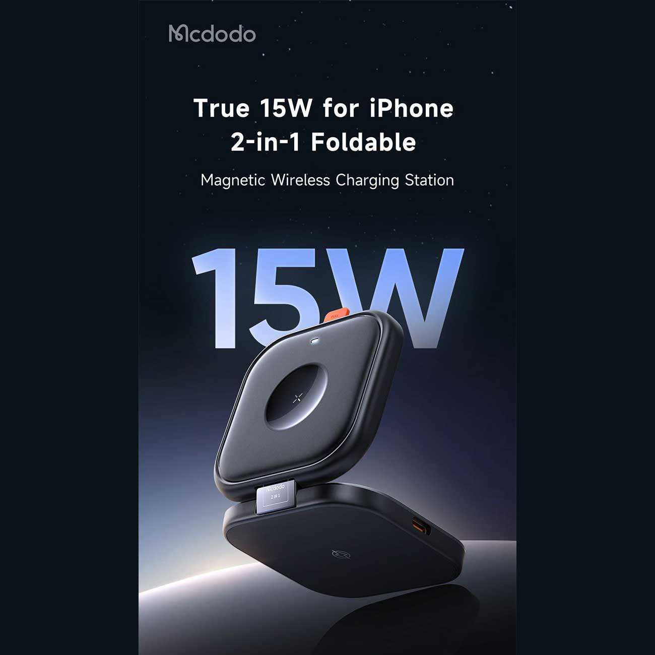 شارژر وایرلس 15 وات گوشی آیفون و هندزفری بلوتوثی دوکاره مک دودو همراه کابل دوسر تایپ سی CH-216