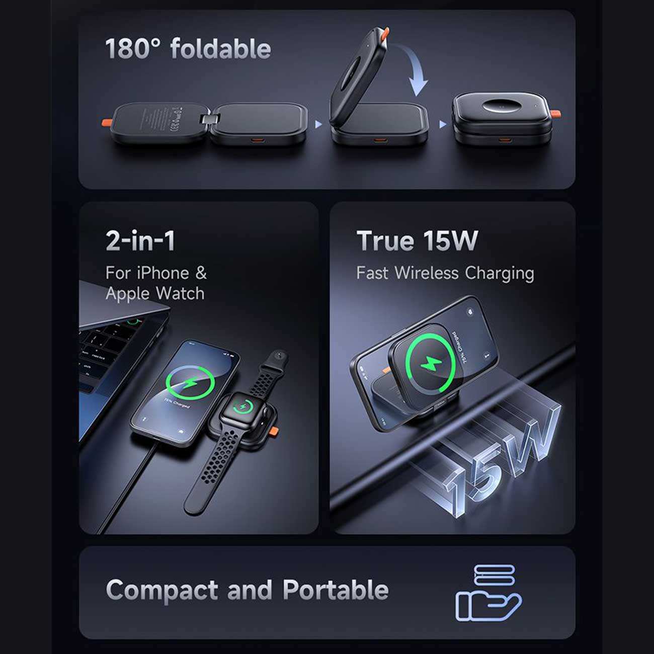 شارژر وایرلس 15 وات گوشی آیفون و هندزفری بلوتوثی دوکاره مک دودو همراه کابل دوسر تایپ سی CH-216