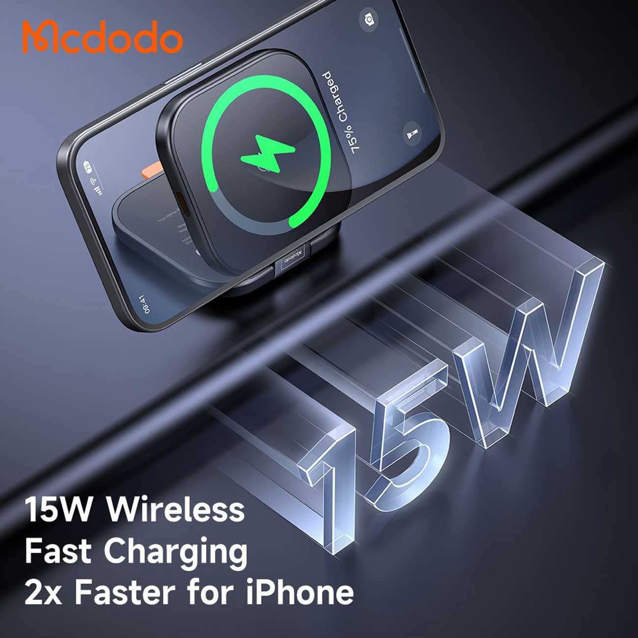 شارژر وایرلس 15 وات گوشی آیفون و هندزفری بلوتوثی دوکاره مک دودو همراه کابل دوسر تایپ سی CH-216