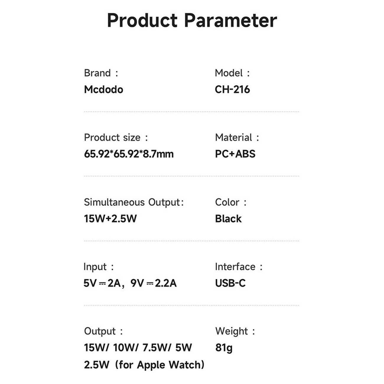 شارژر وایرلس 15 وات گوشی آیفون و هندزفری بلوتوثی دوکاره مک دودو همراه کابل دوسر تایپ سی CH-216