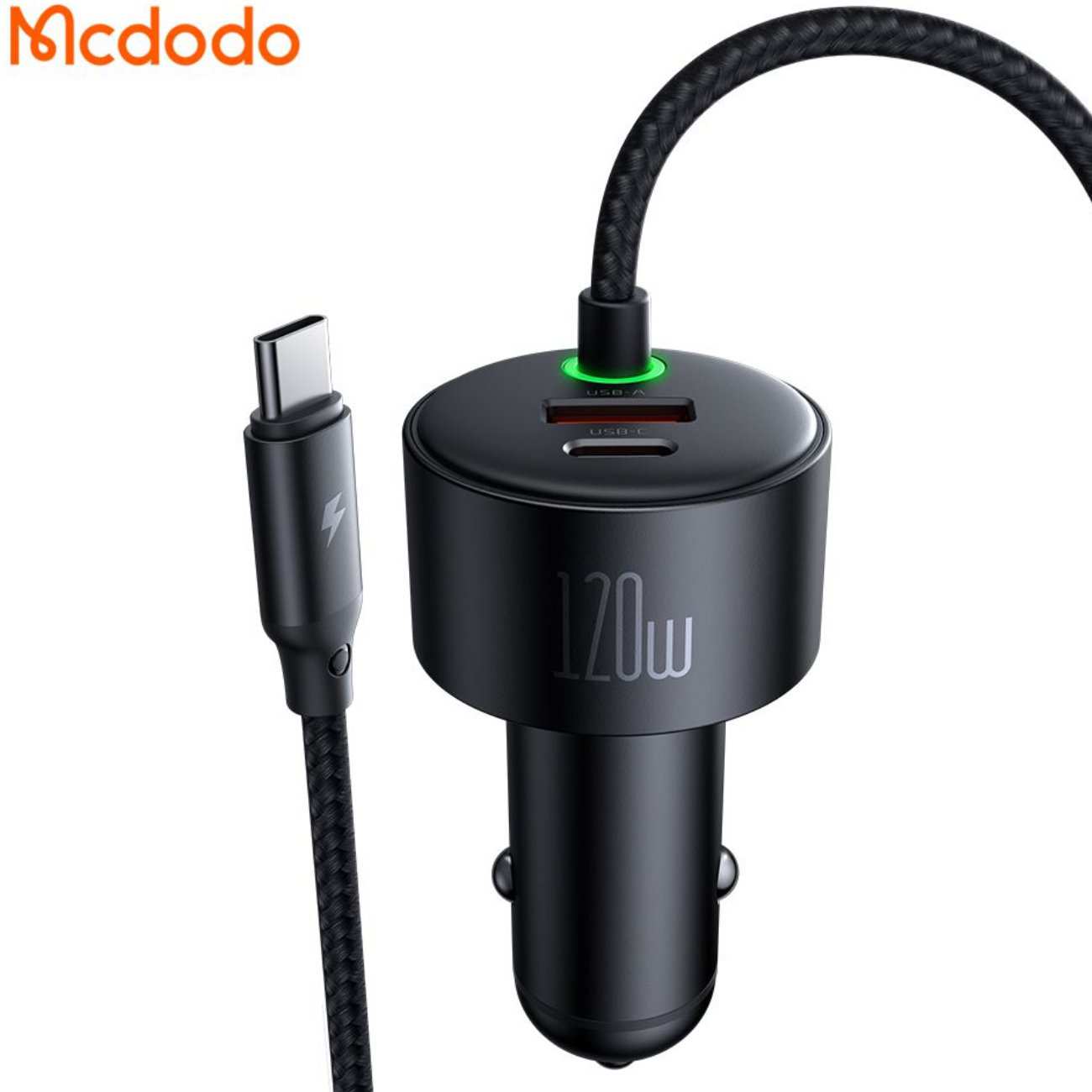 شارژر فندکی فست شارژ ماشین تایپ سی، لایتنینگ و یو اس بی 120 وات مک دودو CC-037