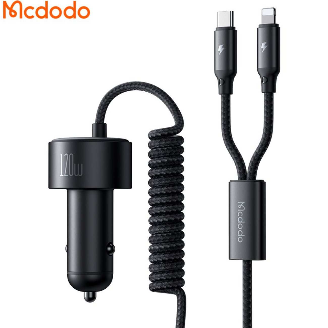 شارژر فندکی فست شارژ ماشین تایپ سی، لایتنینگ و یو اس بی 120 وات مک دودو CC-037