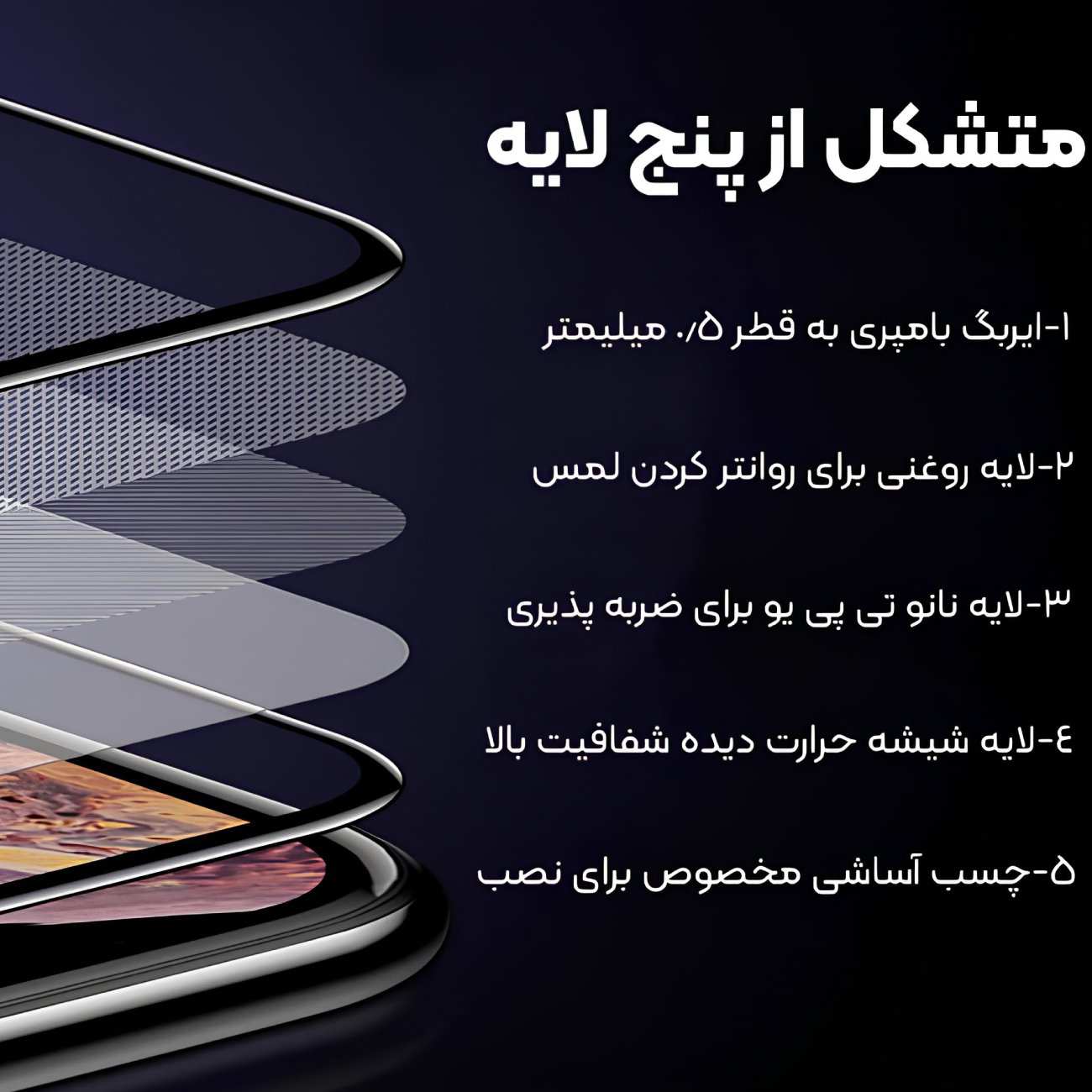 گلس آیفون 13 و آیفون 13 پرو ایربگدار 5 بعدی موکوسون 5D Silicon Plus