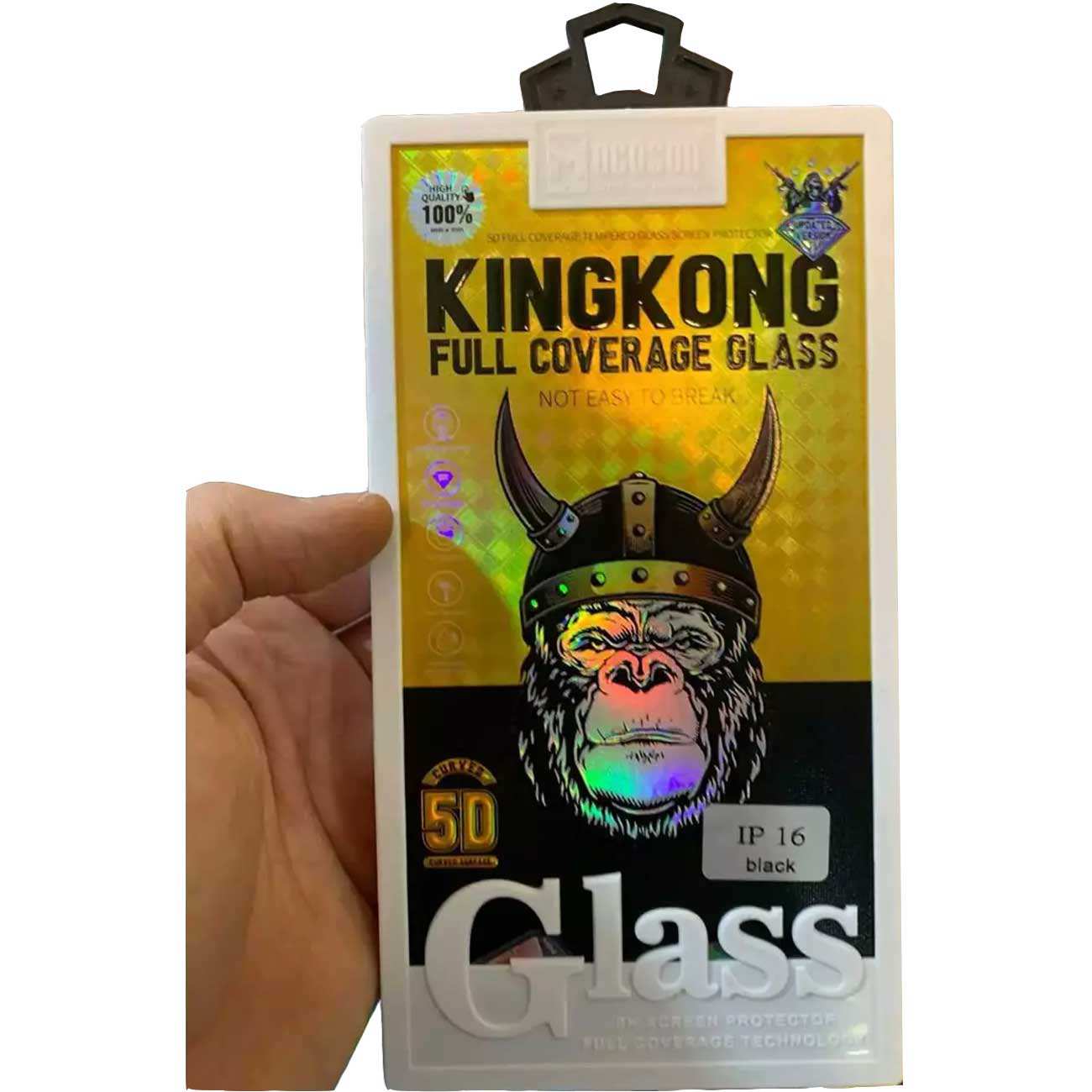 گلس شیشه ای تمام چسب 5 بعدی آیفون 16 موکسون KINGKONG