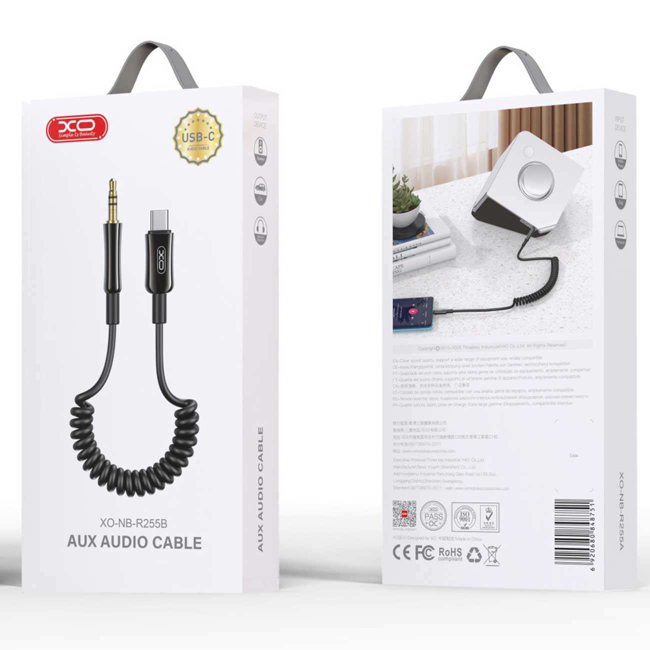 کابل صدای تایپ سی به جک 3.5 میلی متری یک متری ایکس او NB-R255B