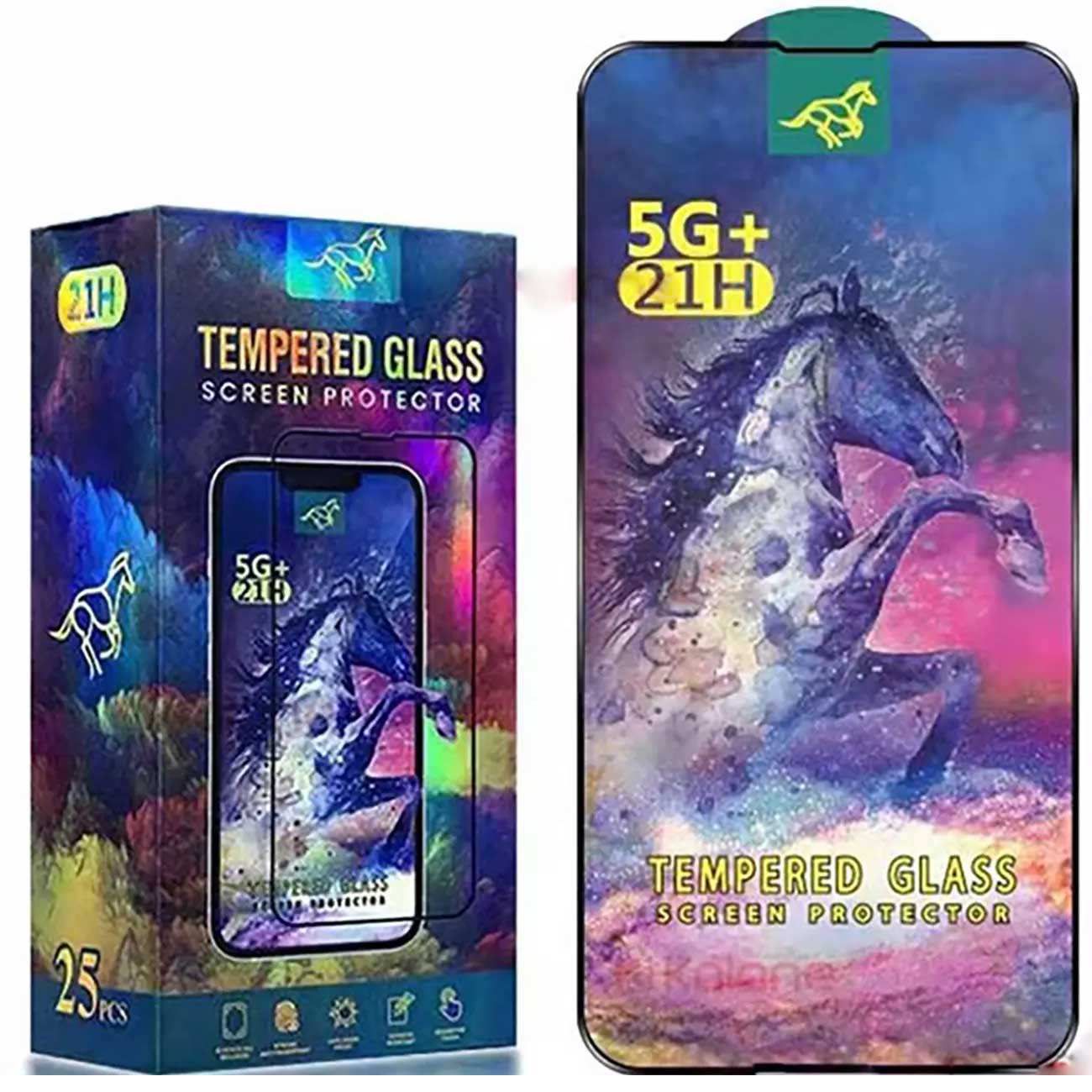 گلس شیشه ای تمام چسب گوشی آیفون 13 پرومکس هورس Horse