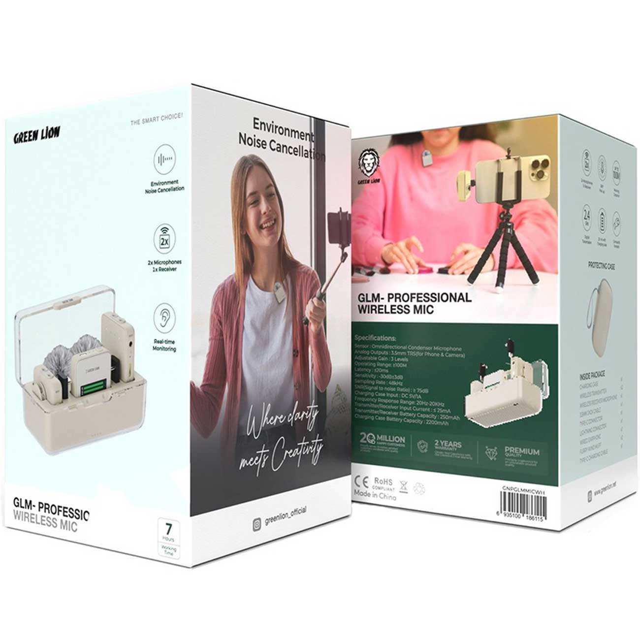 میکروفن یقه ای بی سیم تایپ سی و لایتنینگ گرین GLM-PROFESSIONAL