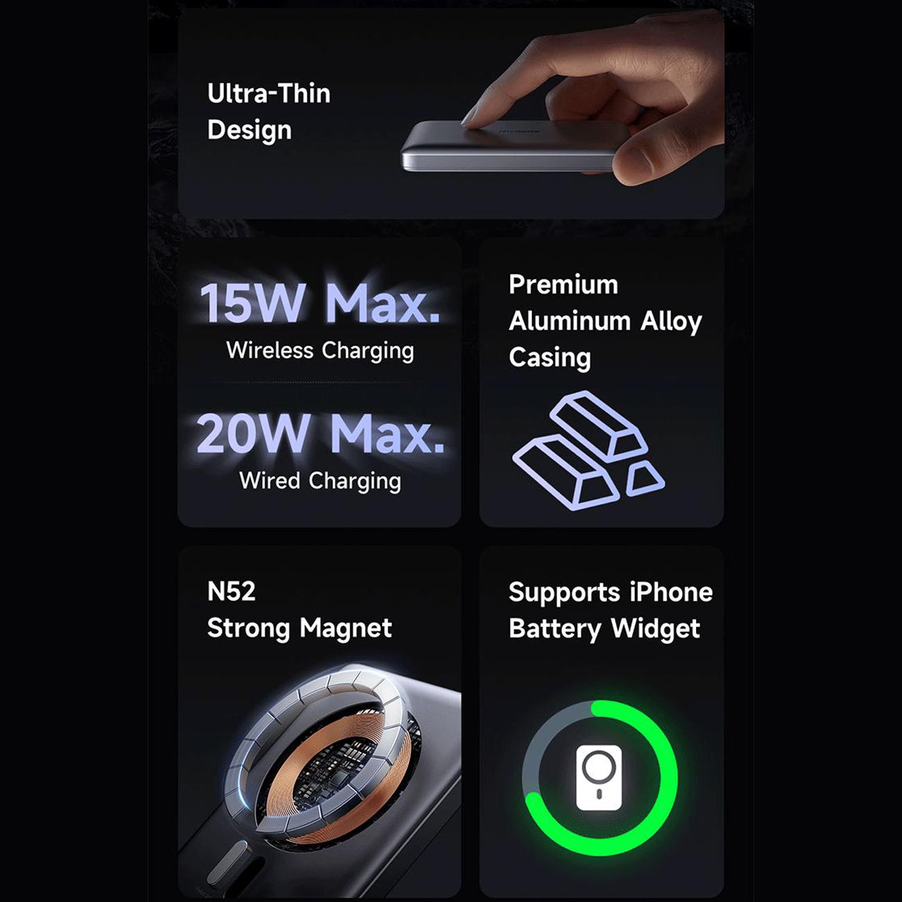 پاوربانک وایرلس مگ سیف 15 وات و تایپ سی 20 وات 10000 مک دودو MC-465