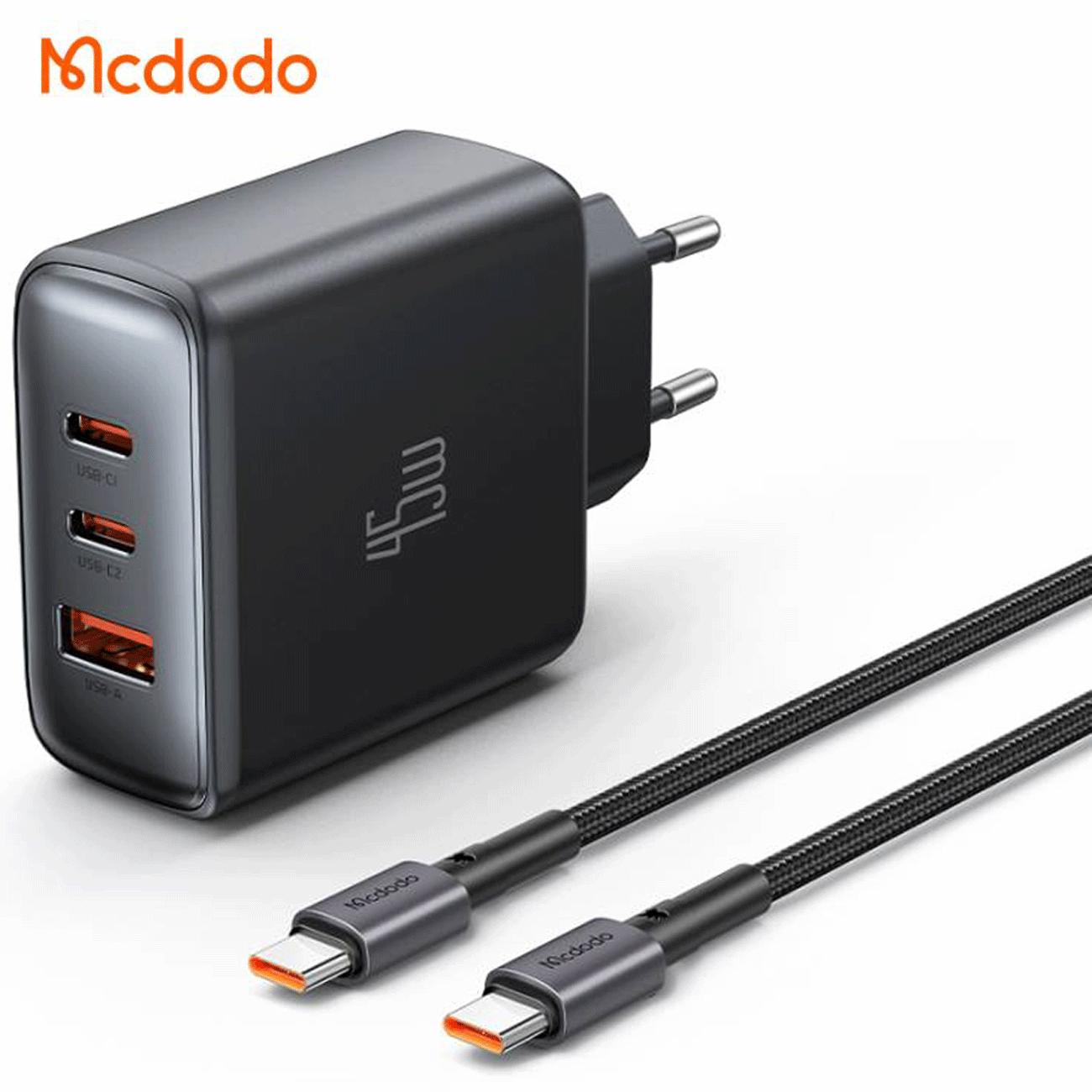 شارژر دیواری تایپ سی و یو اس بی 45 وات مک دودو CH-4860