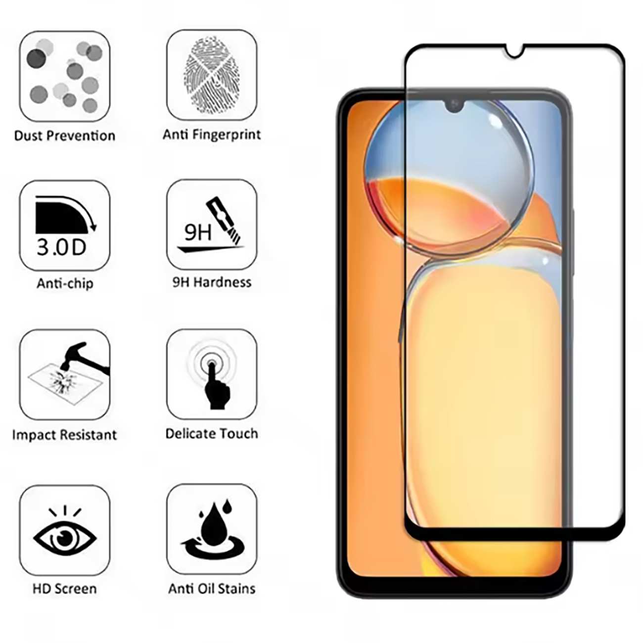 گلس شیشهای تمام چسب گوشی شیائومی ردمی 13سی/ پوکو سی 65 آنتی استاتیک Anti-Static