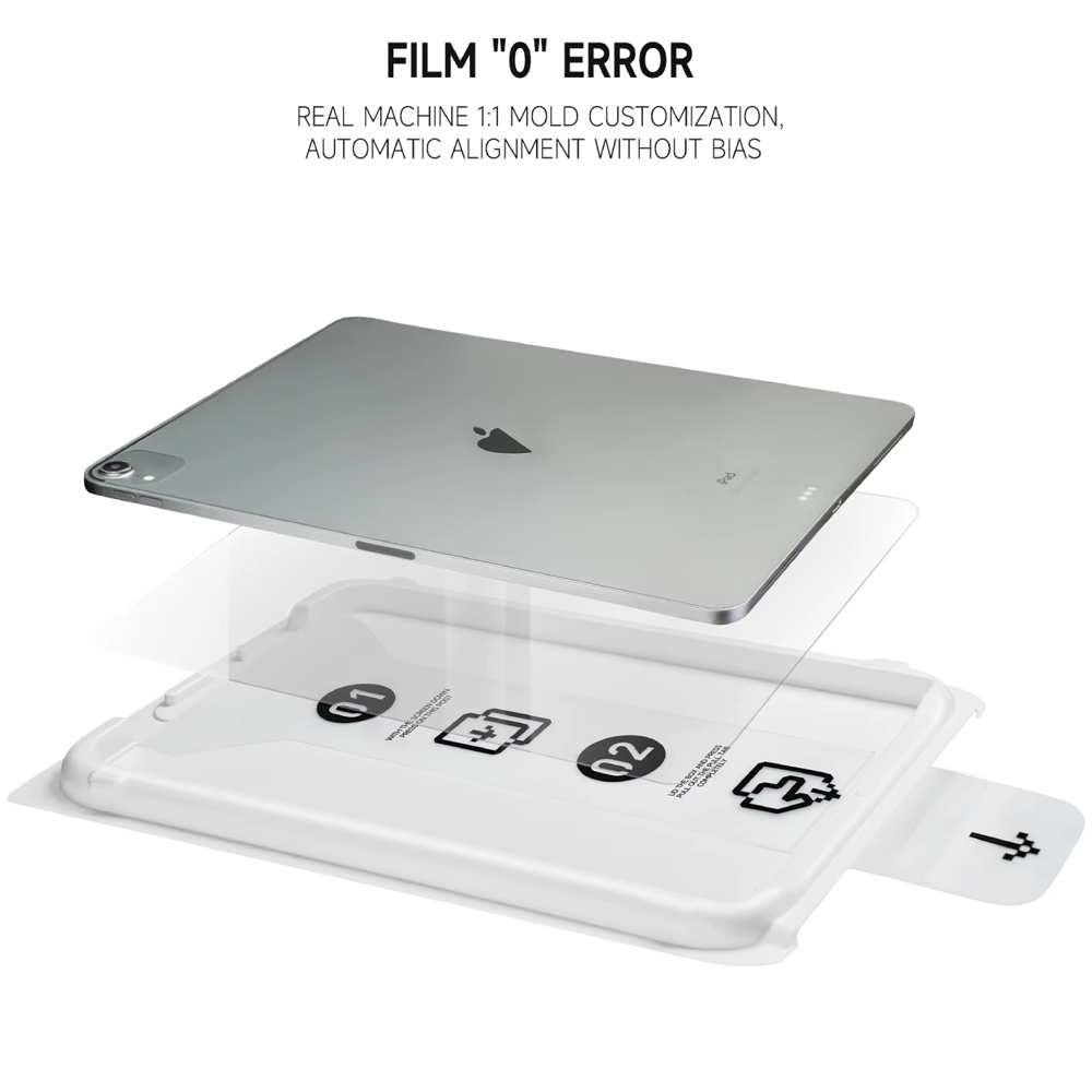 محافظ صفحه نمایش شیشه ای تبلت آیپد پرو 12.9 اینچ 2018/2023 همراه با کیت نصب Dust Free Box