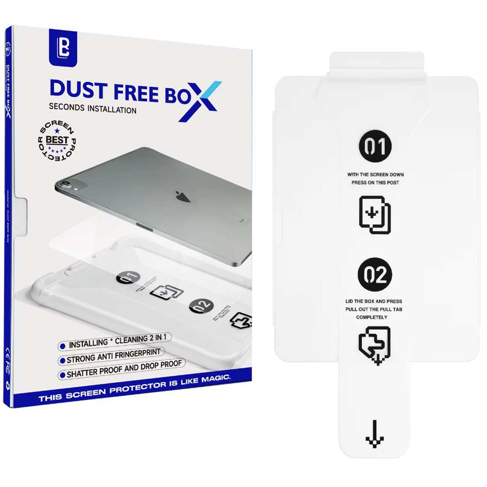 محافظ صفحه نمایش شیشه ای تبلت آیپد پرو 12.9 اینچ 2018/2023 همراه با کیت نصب Dust Free Box