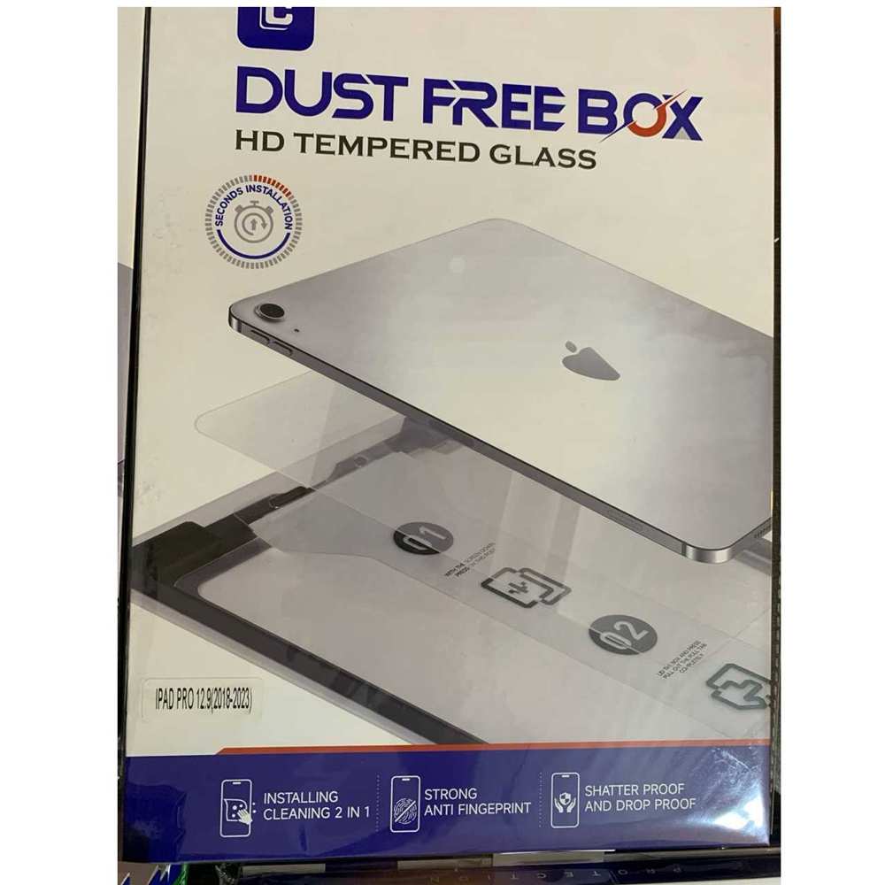 محافظ صفحه نمایش شیشه ای تبلت آیپد پرو 12.9 اینچ 2018/2023 همراه با کیت نصب Dust Free Box