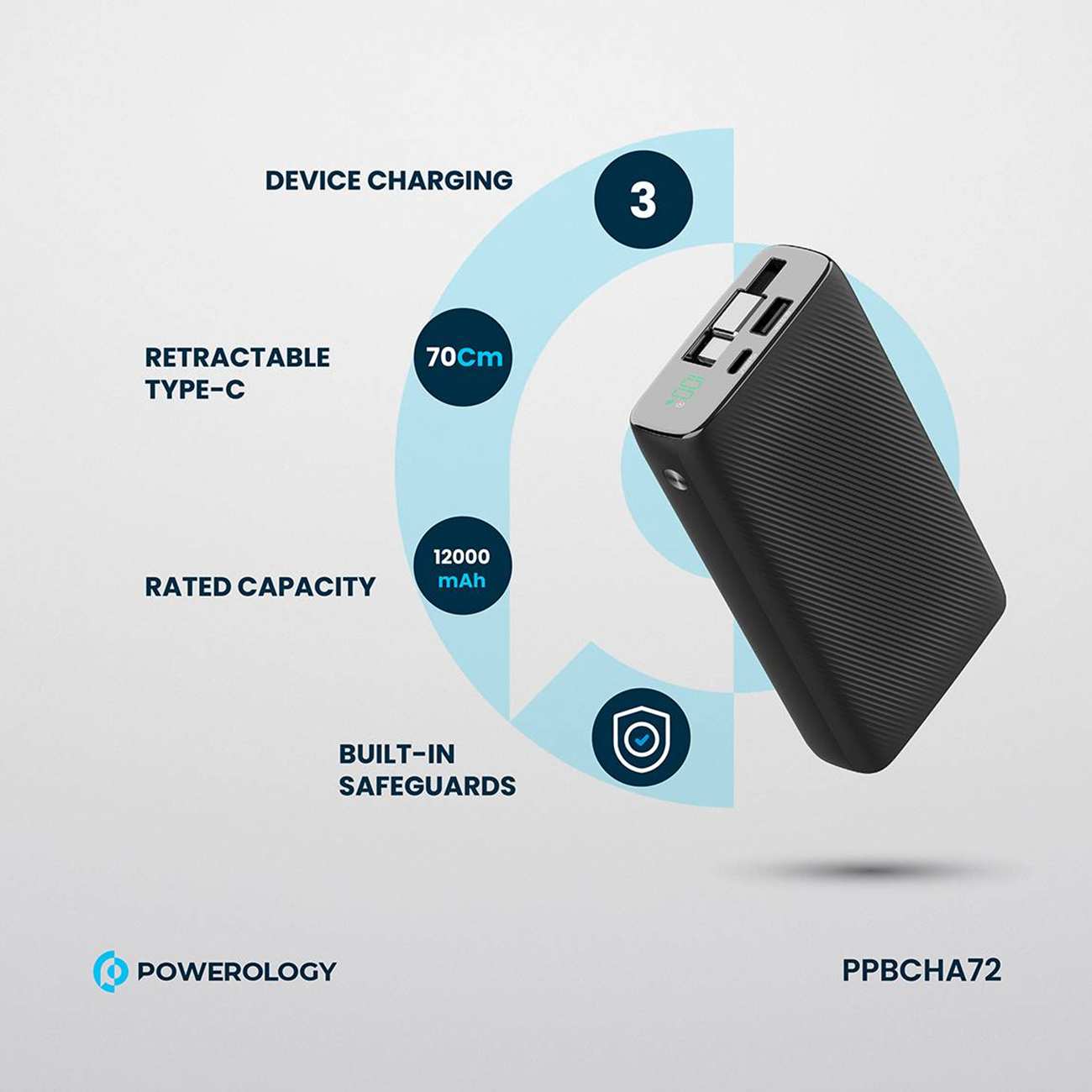 پاوربانک 35 وات 20000 پاورولوژی به همراه کابل تایپ سی جمع شونده ppbcha72