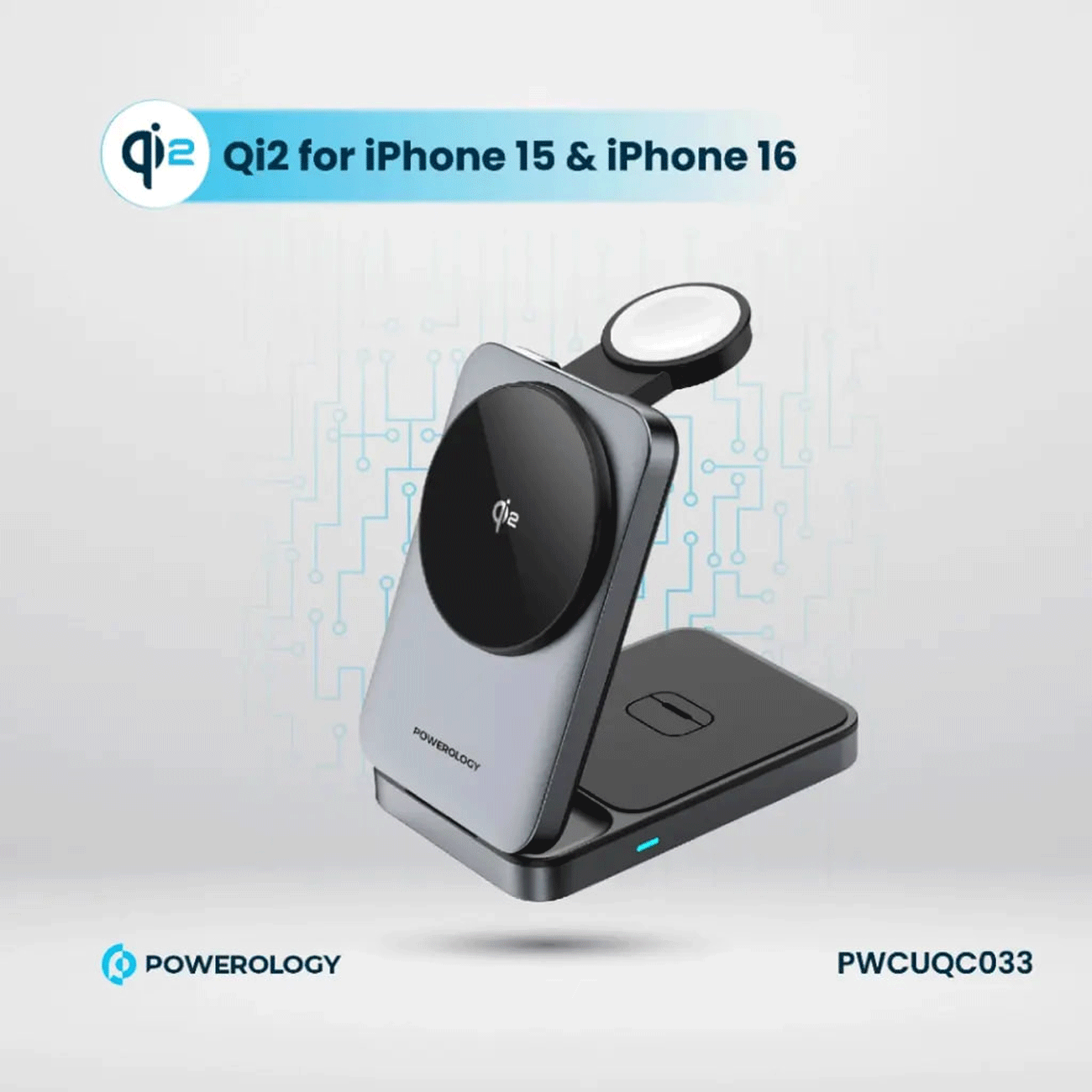 شارژر وایرلس مگنتی رومیزی 15 وات پاورولوژی PWCUQC033