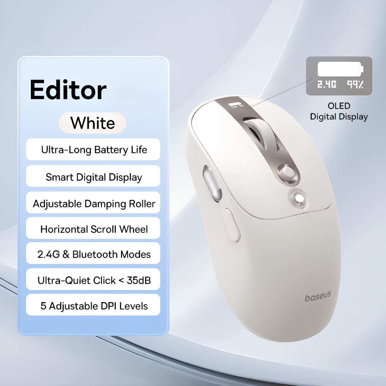 ماوس بی سیم دو حالته ویرایشگر با هوش مصنوعی قابل شارژ بیسوس BS-007 MAX