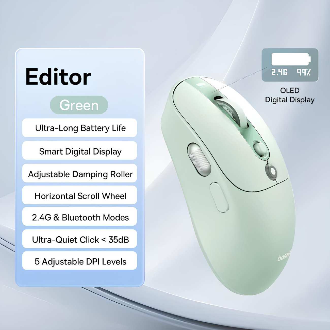 ماوس بی سیم دو حالته ویرایشگر با هوش مصنوعی قابل شارژ بیسوس BS-007 MAX