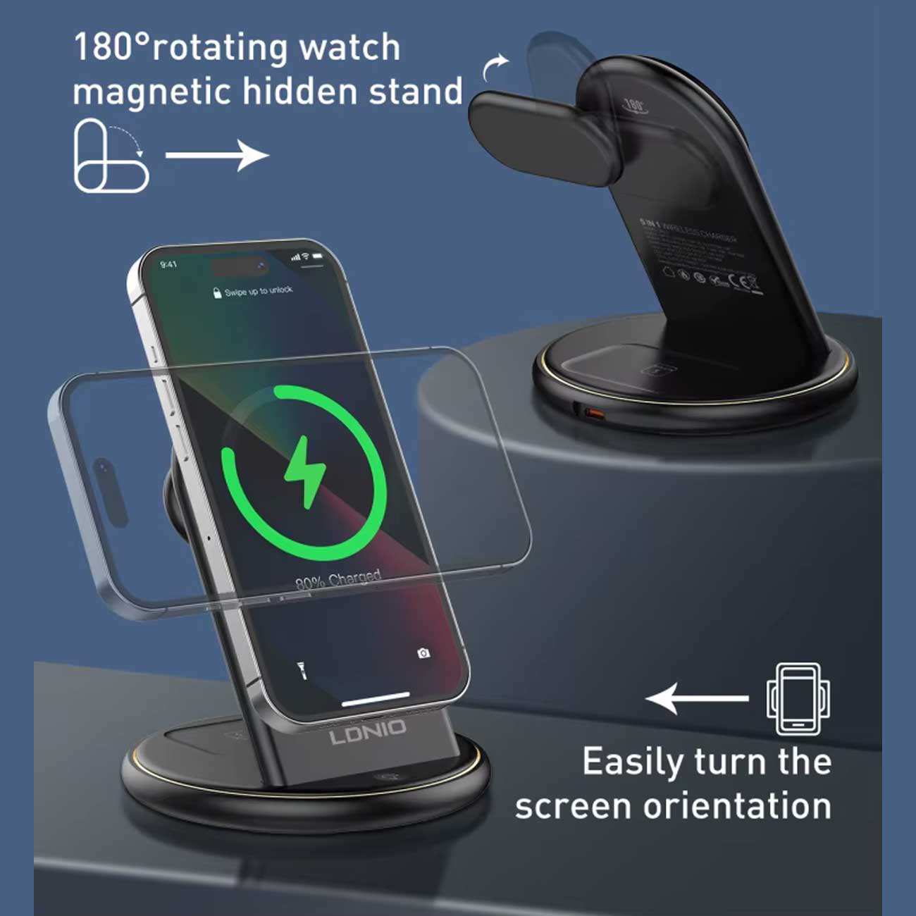 استند و شارژر وایرلس رومیزی 5 کاره 15 وات الدنیو WL02