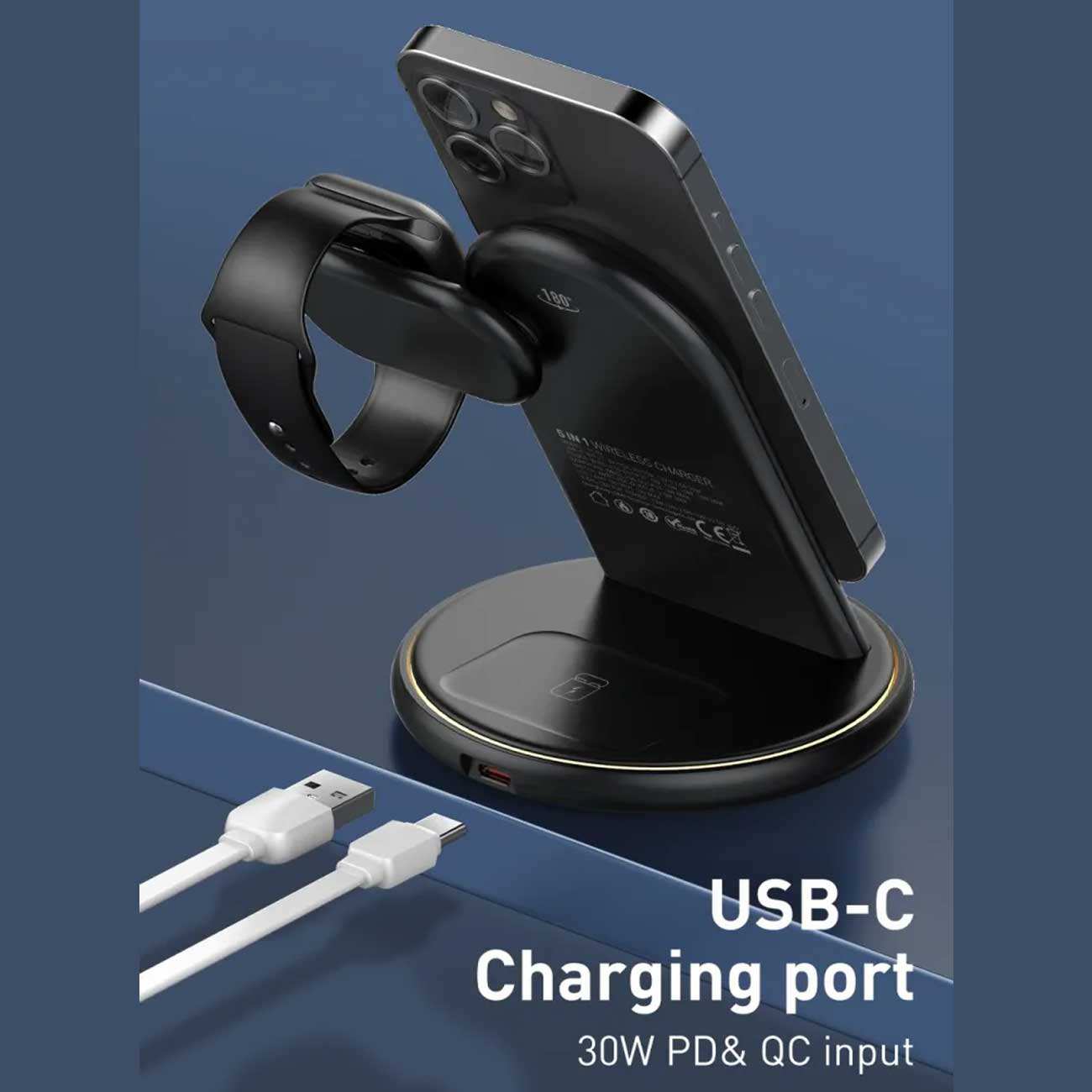 استند و شارژر وایرلس رومیزی 5 کاره 15 وات الدنیو WL02